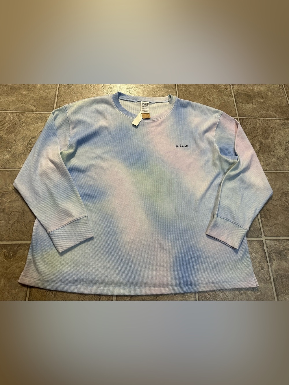 NWT PINK Victoria's Secret Tie Dye Thermal Long Sleeve Crewneck Top